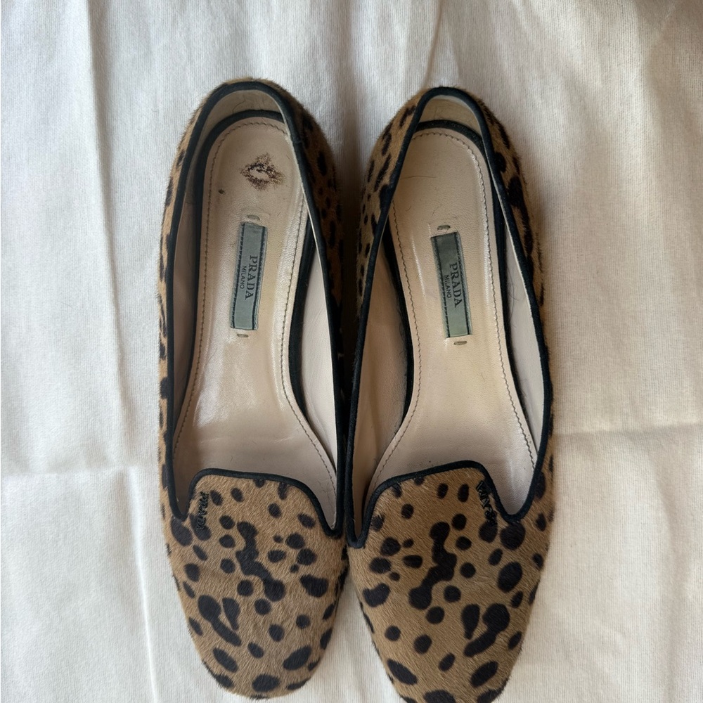 Prada Tan and Black Leopard Print Flats